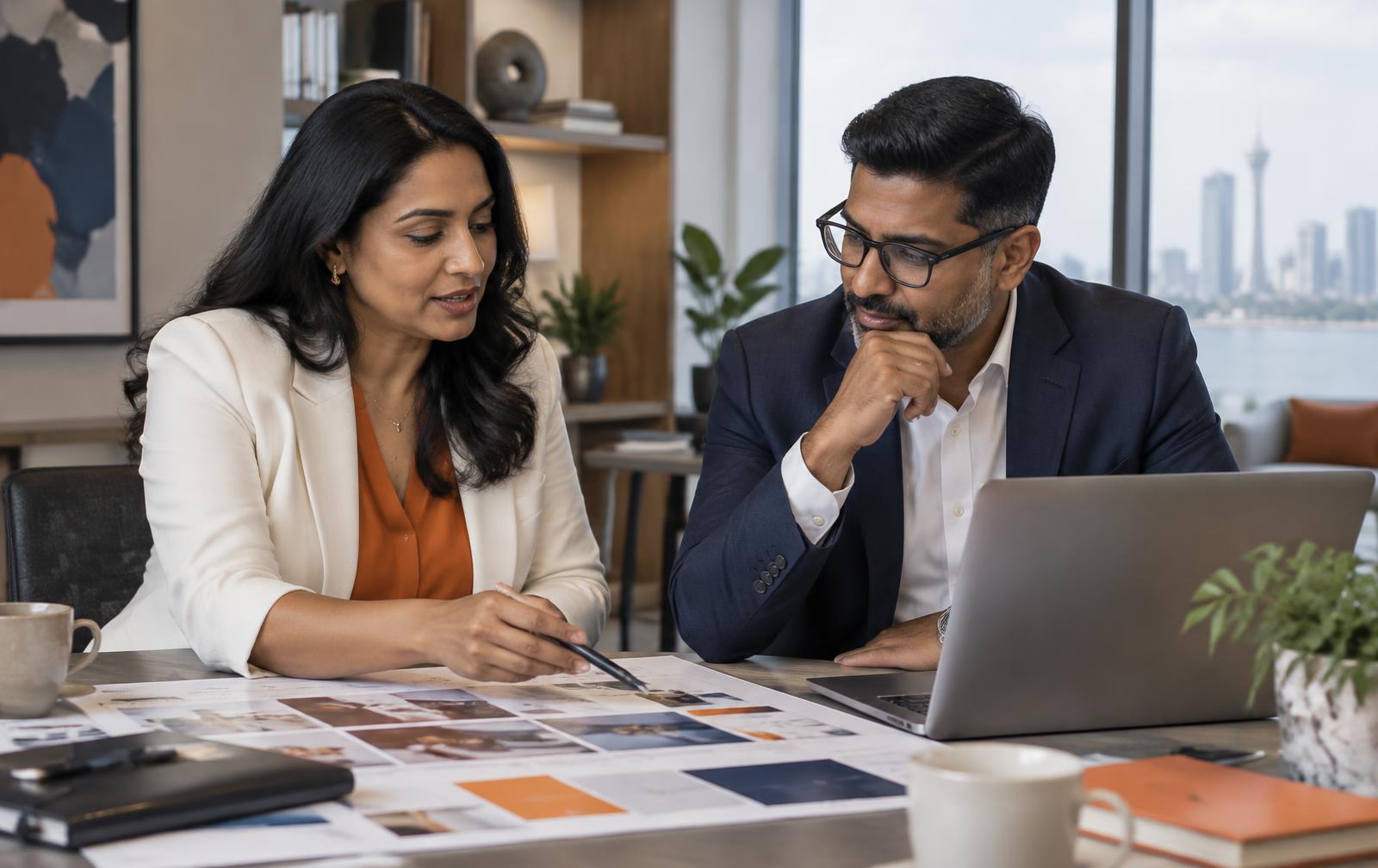 Two business leaders collaborating across marketing strategy and technology